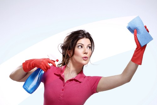 Professional cleaning tasks in a reception and communal workspace